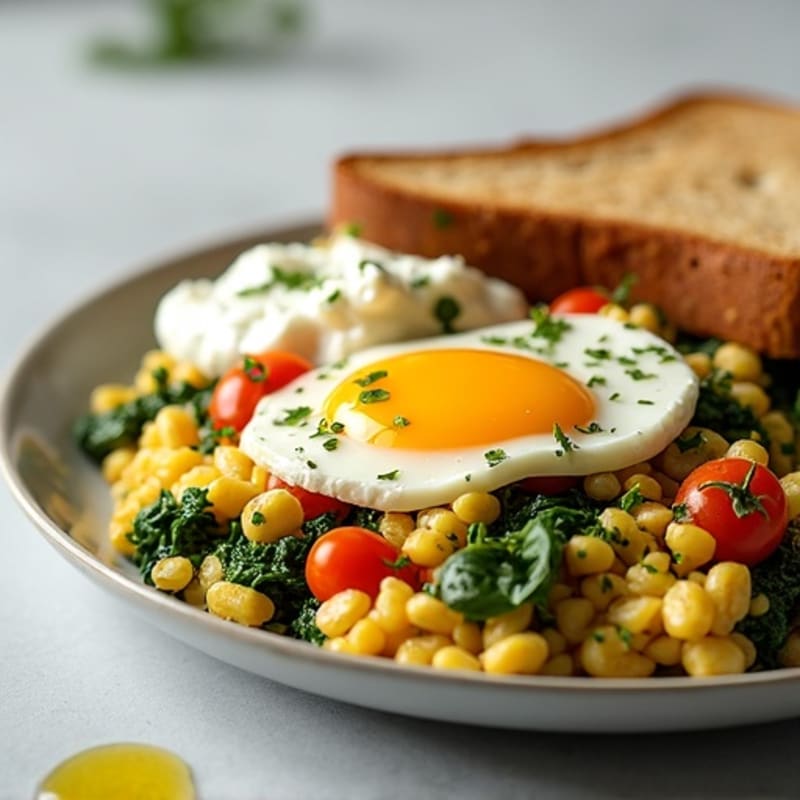 Egg White Spinach Scramble with Cottage Cheese and Cherry Tomatoes