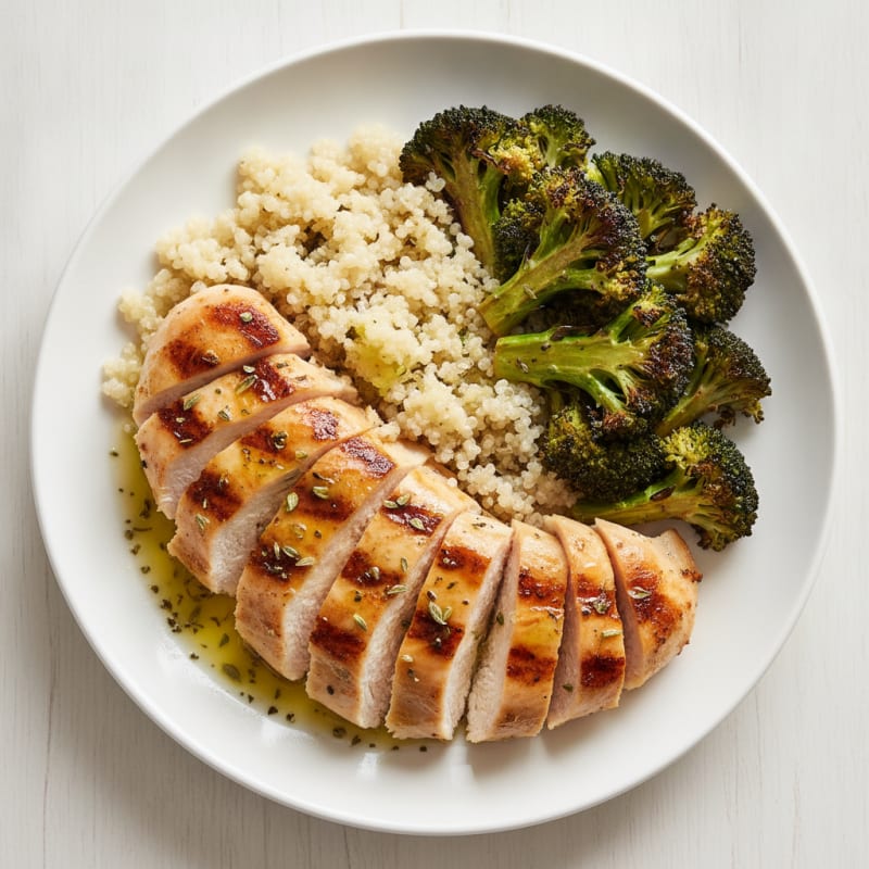 Grilled Chicken Breast with Quinoa and Roasted Broccoli