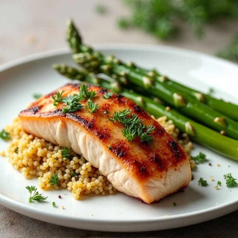 Lemon-Herb Pan-Seared Tuna with Roasted Asparagus and Quinoa