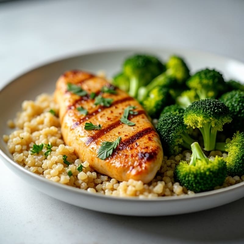 Grilled Chicken Breast with Quinoa and Roasted Broccoli