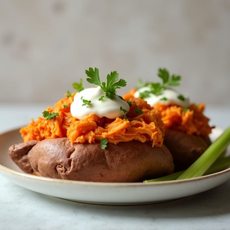 Creamy Buffalo Chicken Stuffed Sweet Potatoes