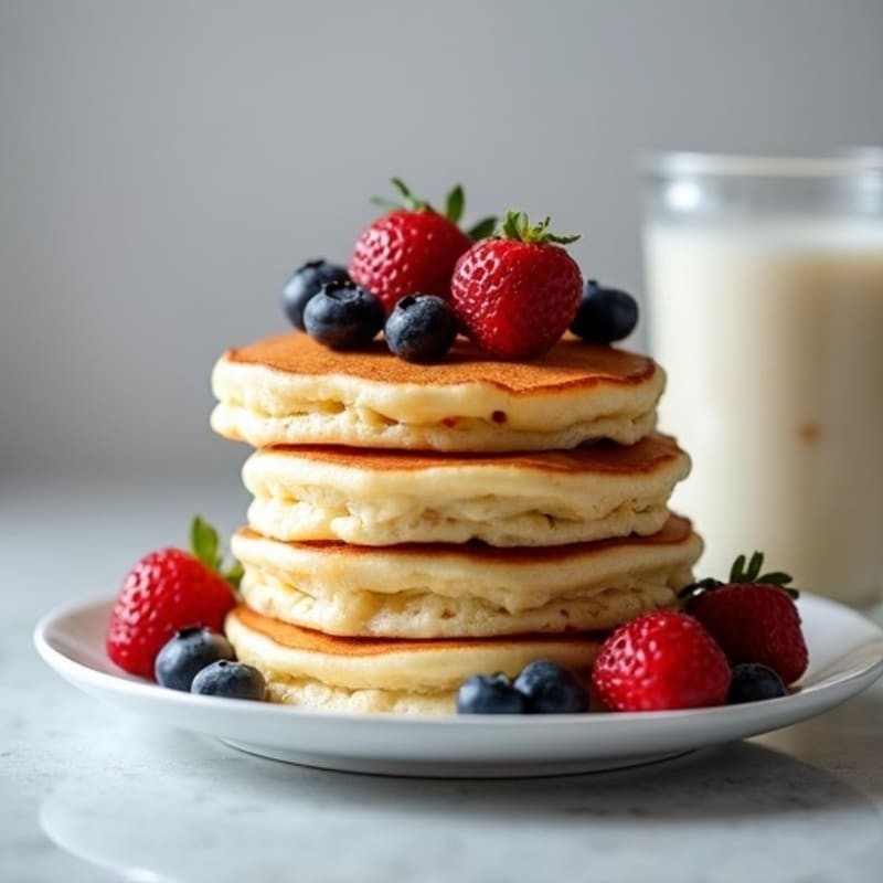 Fluffy Vanilla Protein Pancakes with Fresh Berries