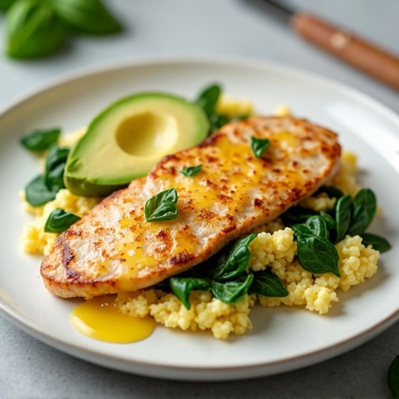 Egg White and Spinach Scramble with Seared Turkey Breast