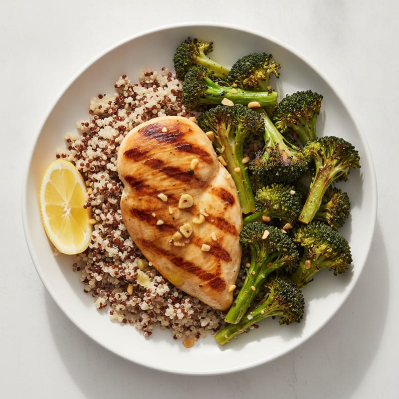 Grilled Chicken Breast with Quinoa and Roasted Broccoli