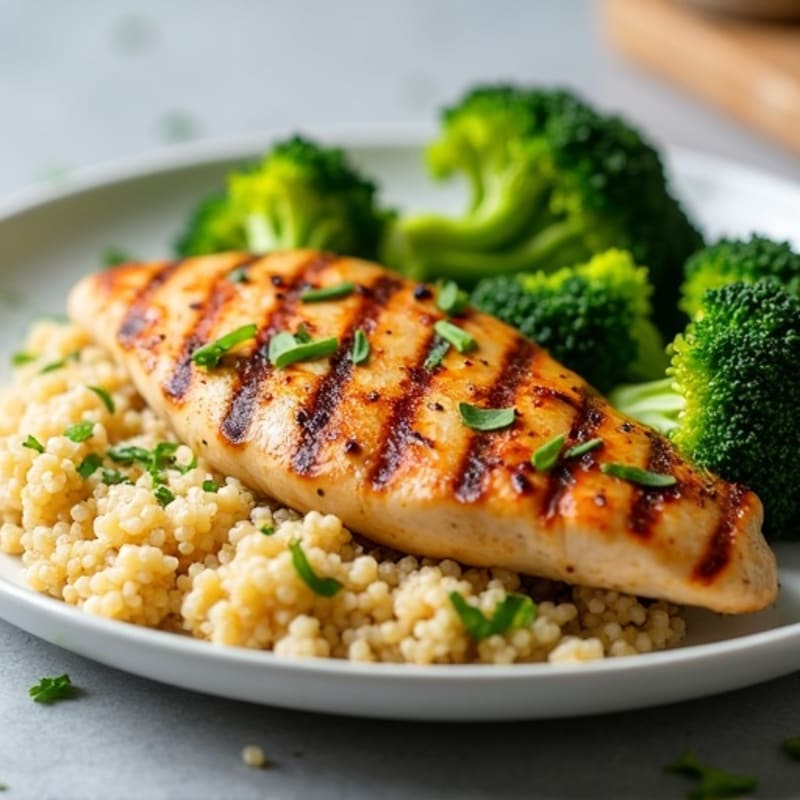 Grilled Chicken Breast with Quinoa and Steamed Broccoli