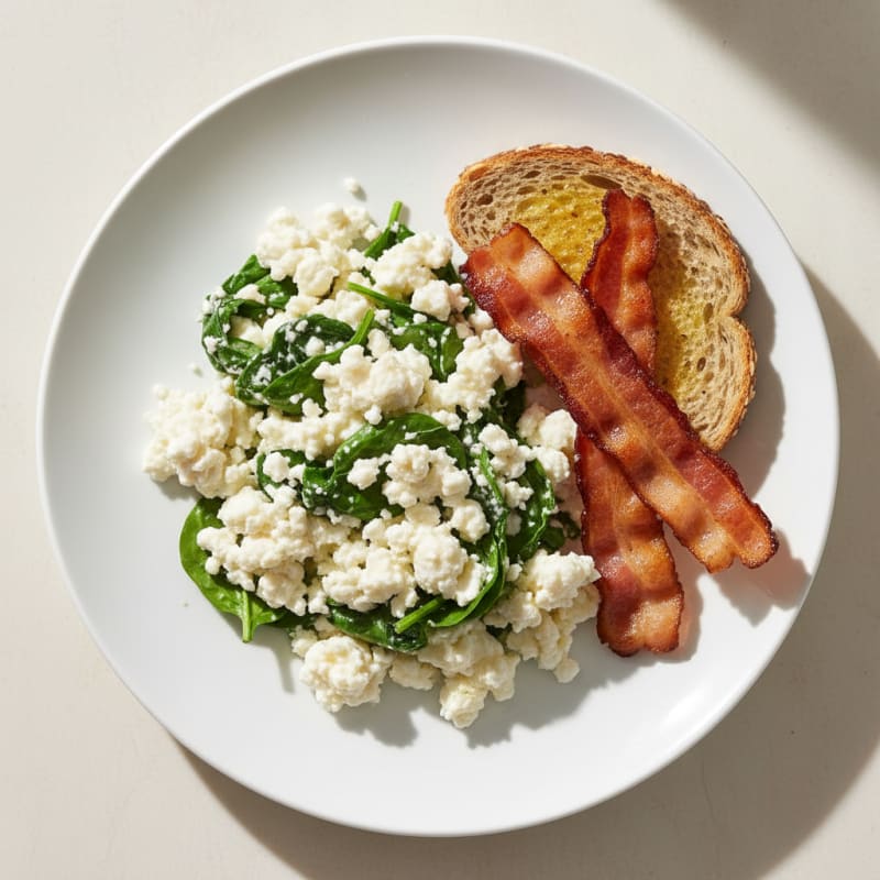 Egg White Scramble with Cottage Cheese and Turkey Bacon
