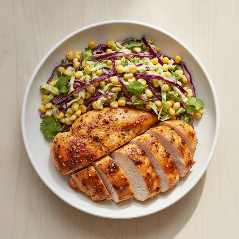 Sheet Pan Chili Chicken and Mexi-Corn Slaw