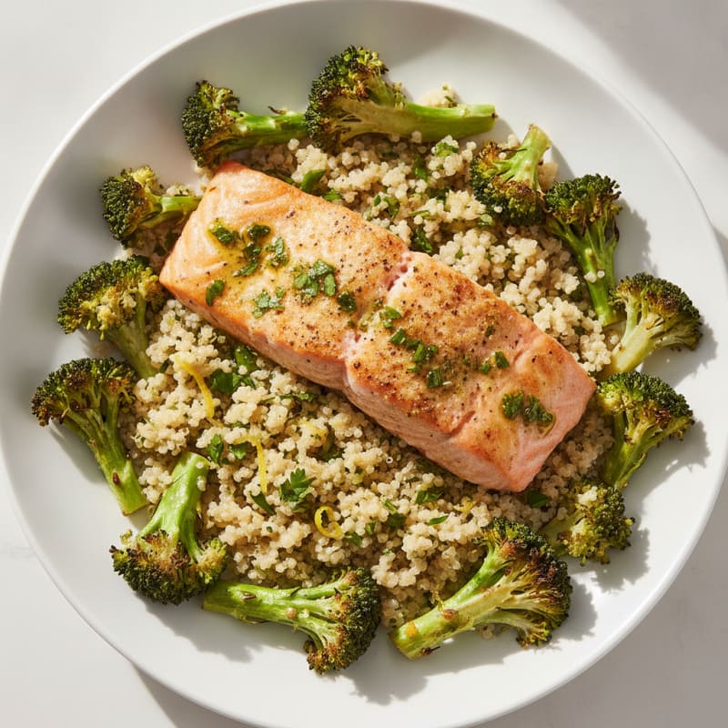 Seared Salmon with Roasted Broccoli and Lemon-Herb Quinoa