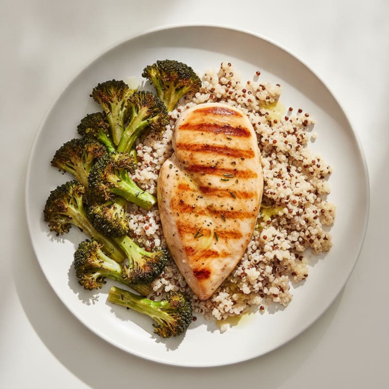 Grilled Chicken Breast with Quinoa and Roasted Broccoli