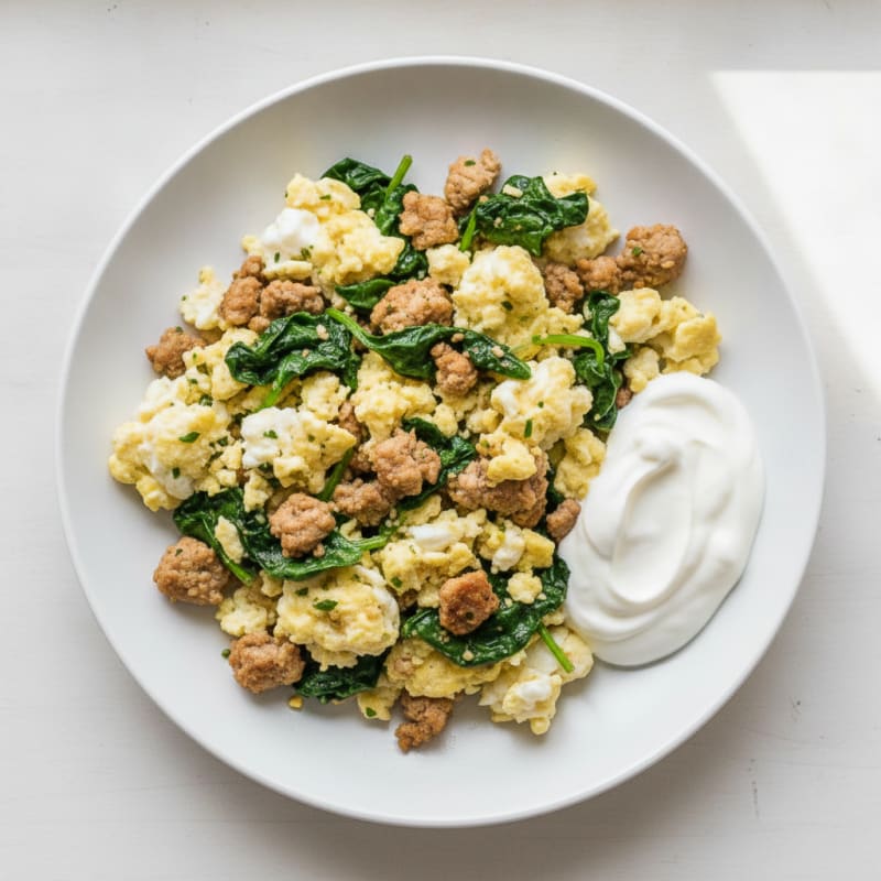 Egg White and Turkey Spinach Scramble with Greek Yogurt