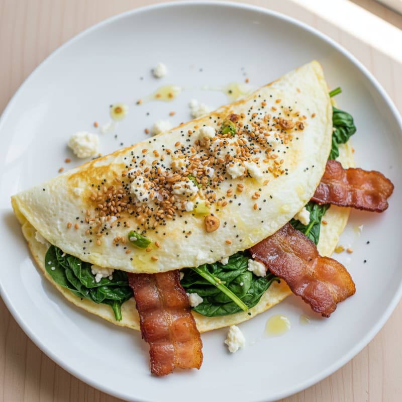 Egg White Spinach Omelette with Turkey Bacon
