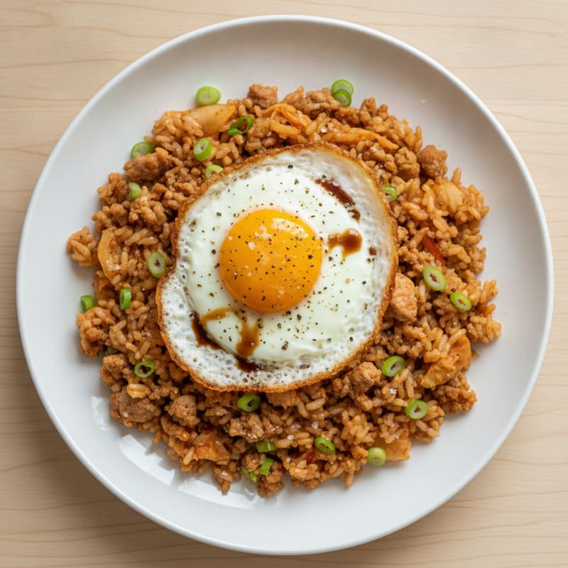 High-Protein Kimchi Fried Rice with Crispy Fried Egg