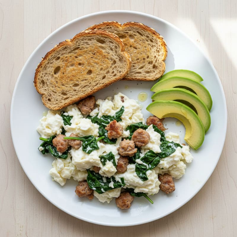 Egg White Scramble with Turkey Sausage and Spinach