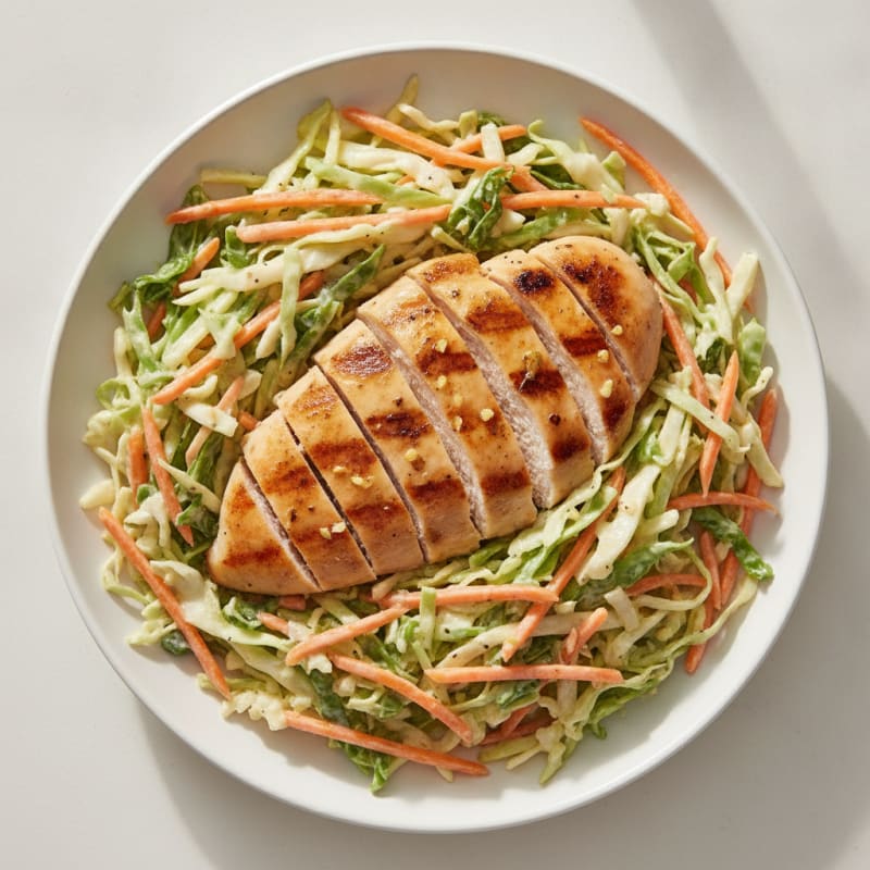 Grilled Chicken Breast with Crunchy Cabbage Slaw