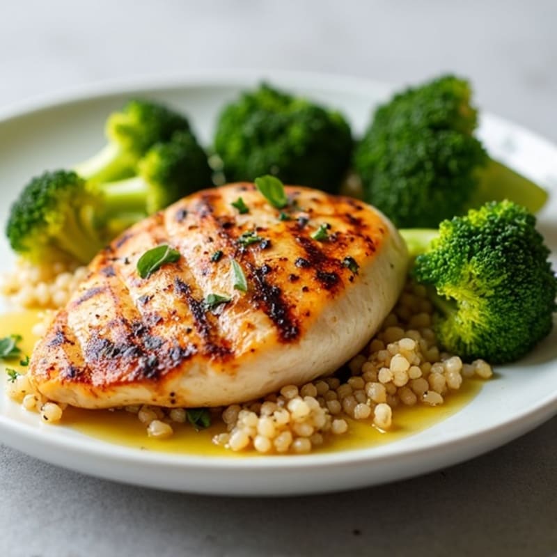 Grilled Chicken Breast with Roasted Broccoli and Quinoa