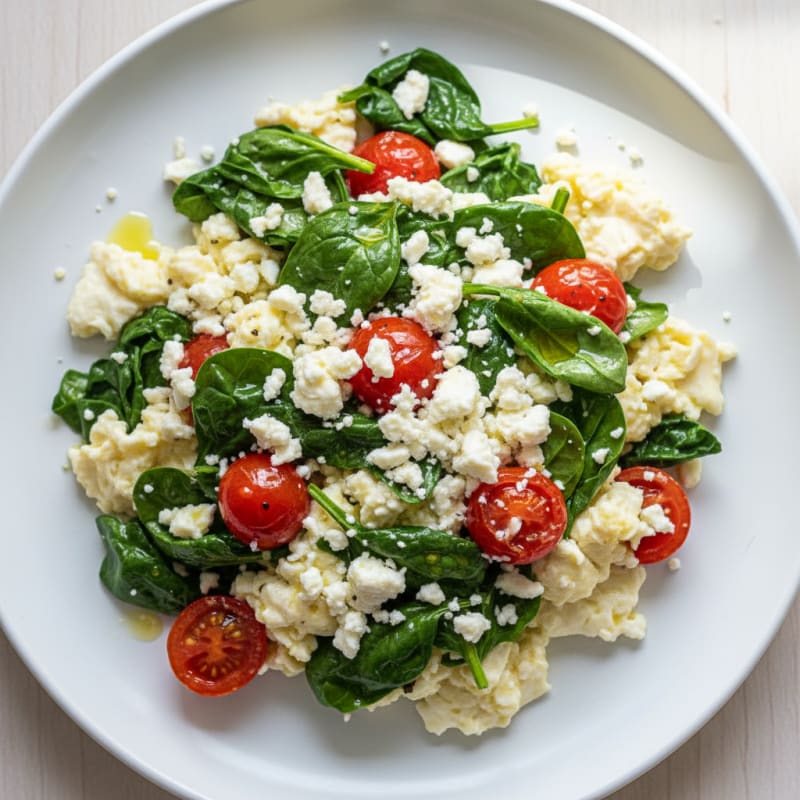 Egg White Scramble with Baby Spinach and Feta