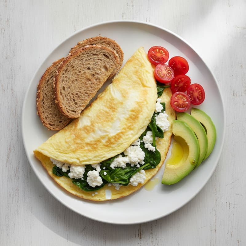 Egg White Spinach Omelet with Cottage Cheese and Cherry Tomatoes