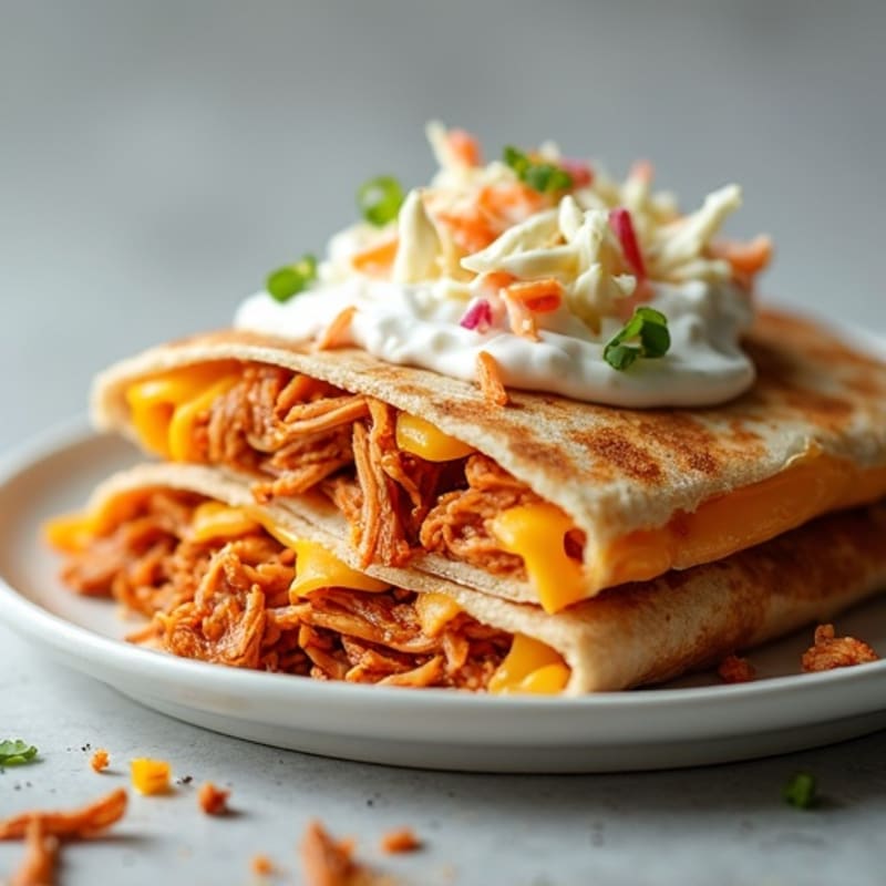 BBQ Shredded Chicken Quesadilla with Creamy Slaw