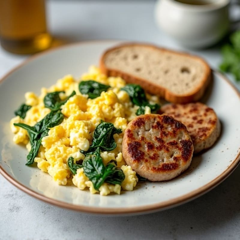Egg White Spinach Scramble with Turkey Sausage