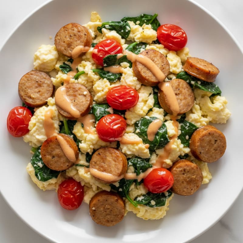 Egg White and Turkey Sausage Scramble with Spinach