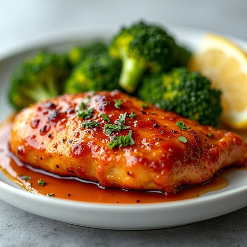 Crispy Baked Chicken with Spicy-Sweet Glaze and Fresh Broccoli