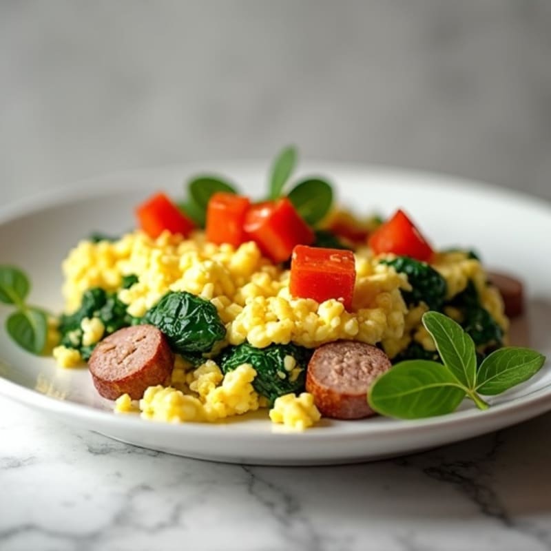 Egg White and Spinach Scramble with Turkey Sausage