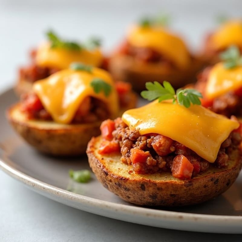 Crispy Potato Skins with Lean Chili and Melted Cheddar