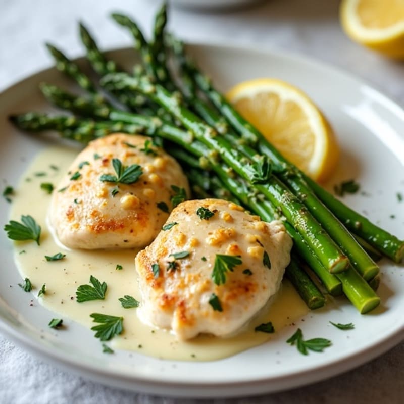 Creamy Lemon Herb Chicken with Roasted Asparagus