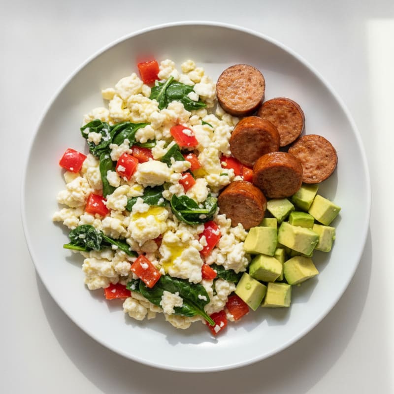 Egg White Veggie Scramble with Turkey Sausage