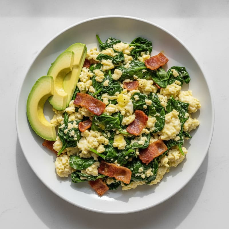 Egg White Scramble with Spinach and Turkey Bacon