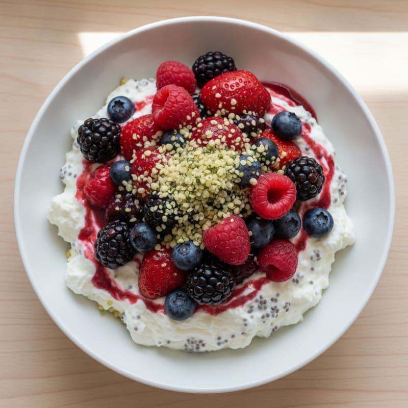 Greek Yogurt Protein Pudding with Mixed Berries