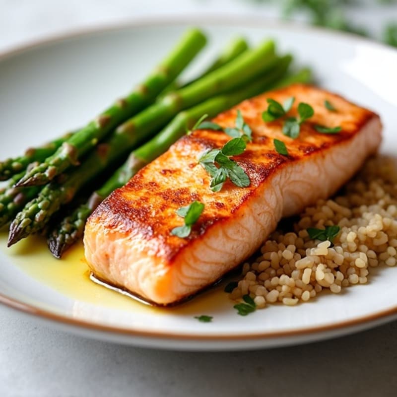 Seared Salmon with Steamed Asparagus and Brown Rice