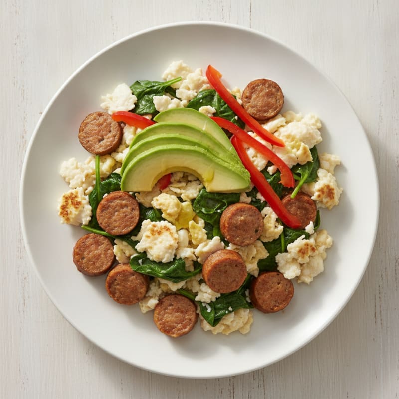 Egg White Scramble with Turkey Sausage and Spinach