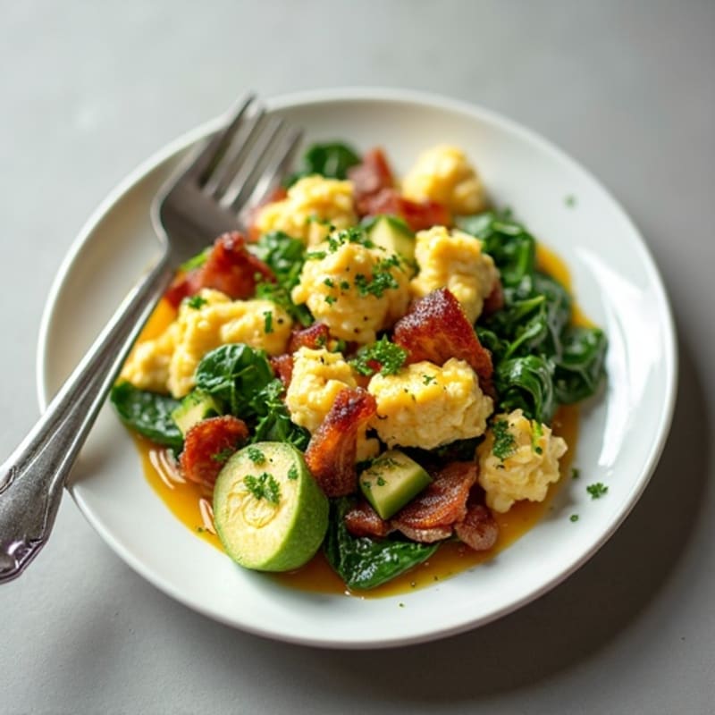 Cottage Cheese Scramble with Spinach and Turkey Bacon