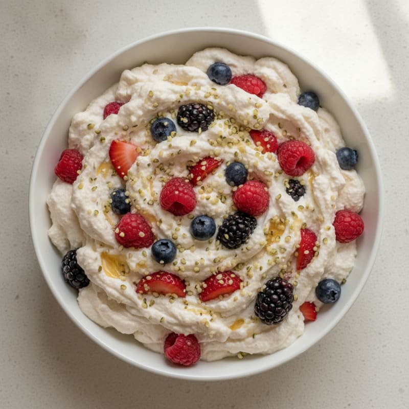 Greek Yogurt Protein Mousse with Mixed Berries