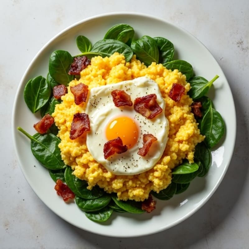 Cottage Cheese Egg Scramble with Spinach and Turkey Bacon