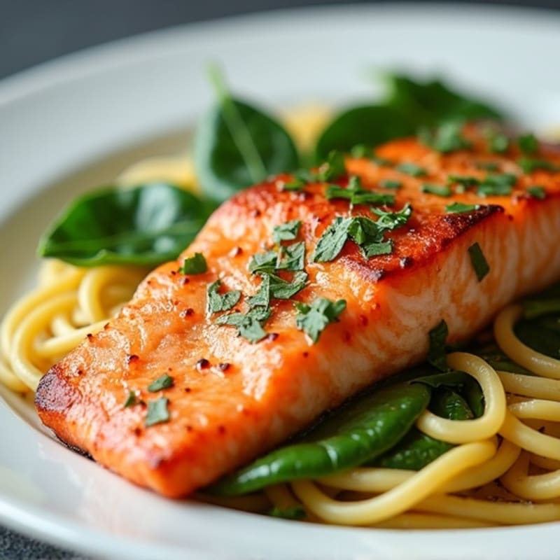 Pan-Seared Salmon with Lemony Garlic Fettuccine