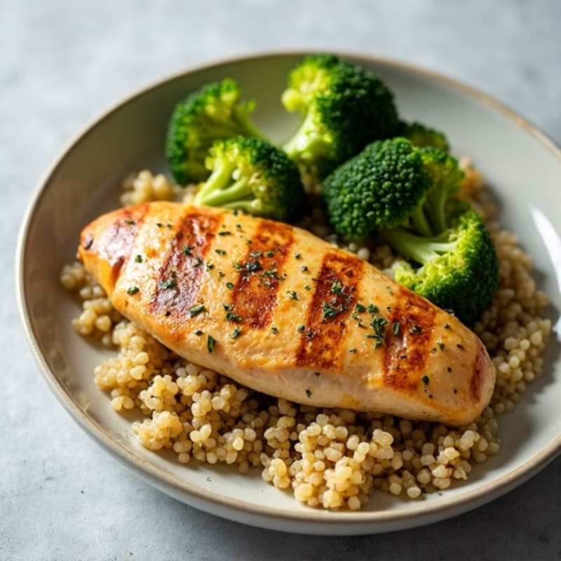 Grilled Chicken Breast with Roasted Broccoli and Quinoa