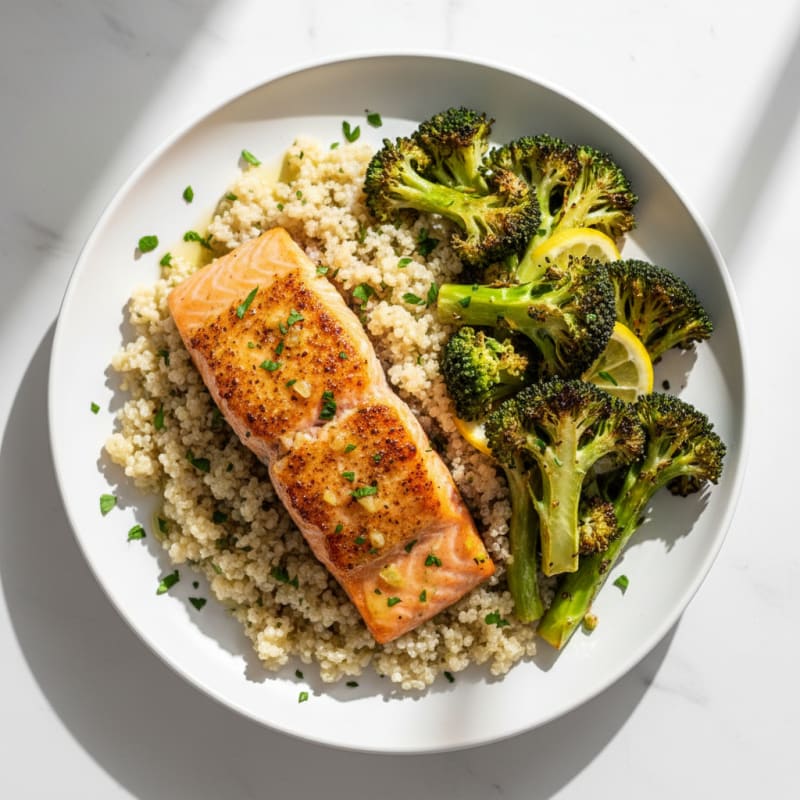 Baked Salmon with Roasted Broccoli and Quinoa