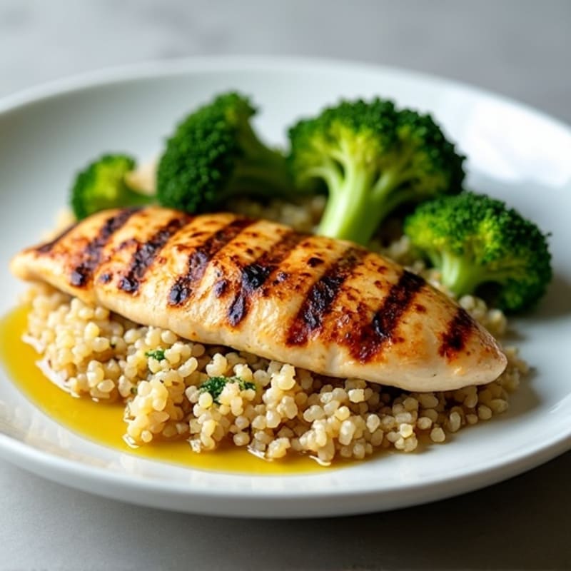 Grilled Chicken Breast with Quinoa and Roasted Broccoli