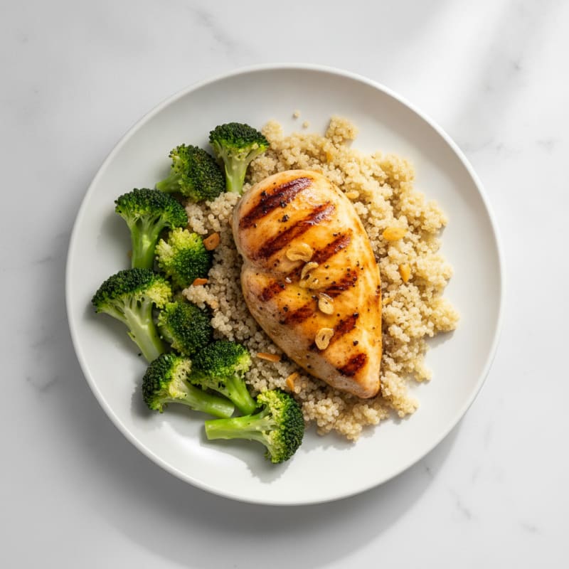 Grilled Chicken Breast with Quinoa and Steamed Broccoli
