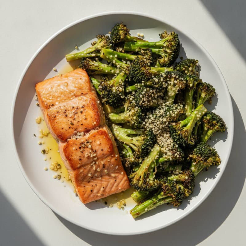 Seared Salmon with Roasted Broccoli and Hemp Seeds