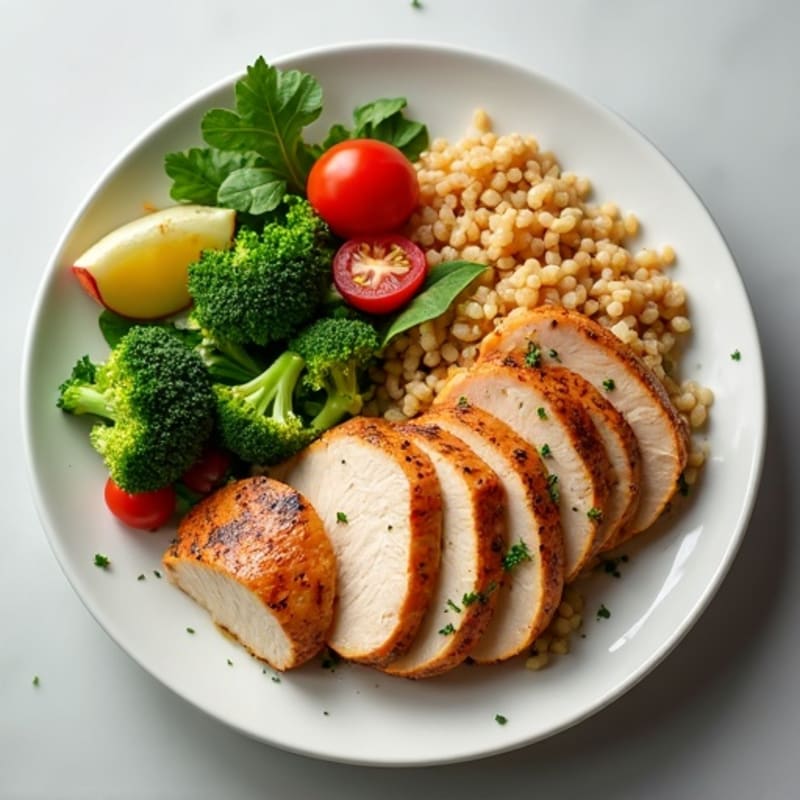 Seared Turkey Breast with Steamed Broccoli, Brown Rice & Fresh Salad