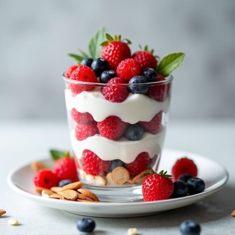 Greek Yogurt Protein Parfait with Mixed Berries and Almonds