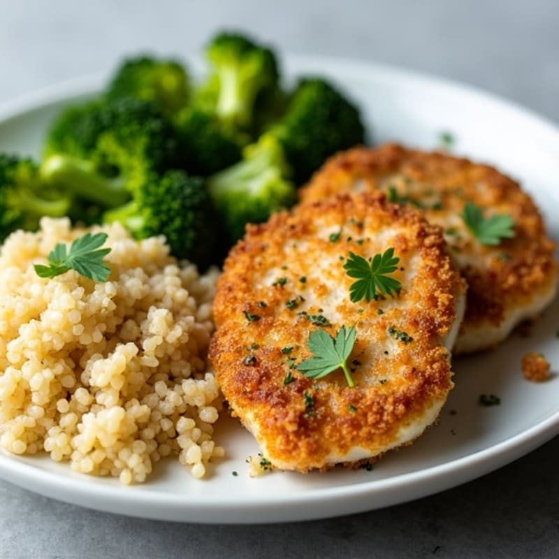 Herb-Crusted Turkey Cutlets with Roasted Broccoli and Quinoa