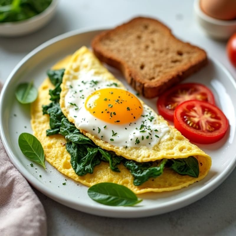 Egg White Spinach Omelette with Cottage Cheese and Sliced Tomatoes