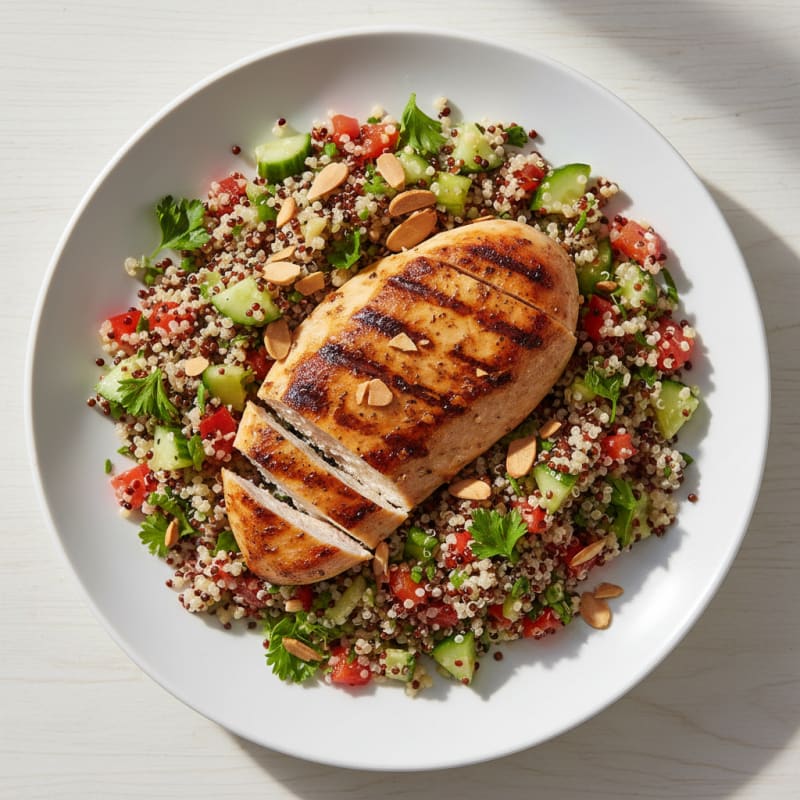 Grilled Chicken Breast with Crunchy Quinoa Salad and Lemon Vinaigrette