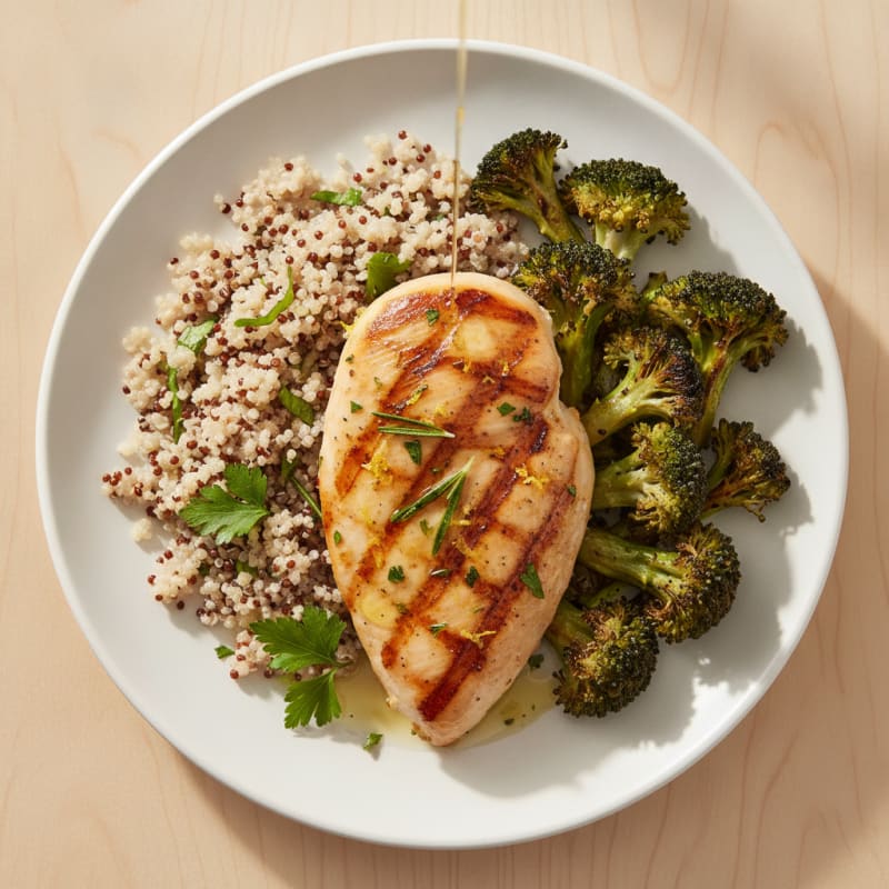 Grilled Chicken Breast with Quinoa and Roasted Broccoli
