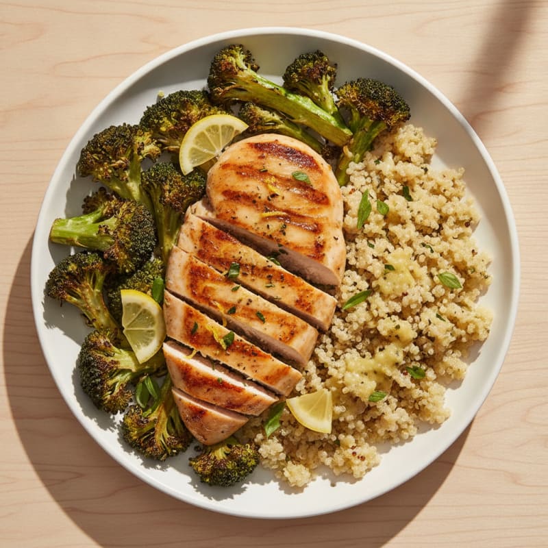 Grilled Chicken Breast with Roasted Broccoli and Quinoa