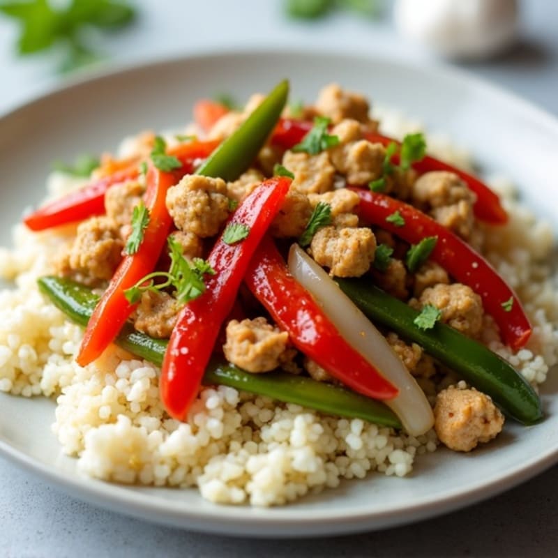 Lean Ground Turkey and Bell Pepper Stir-Fry with Fresh Vegetables and Cauliflower Rice